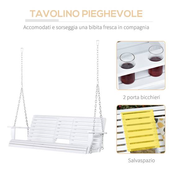 Balancelle suspendue bois massif jardin extérieur table centrale 150x75x53cm blanc - ComfortXL Outdoor Living - Image 7