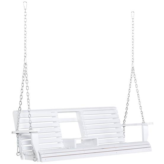 Balancelle suspendue bois massif jardin extérieur table centrale 150x75x53cm blanc - ComfortXL Outdoor Living - Image 2