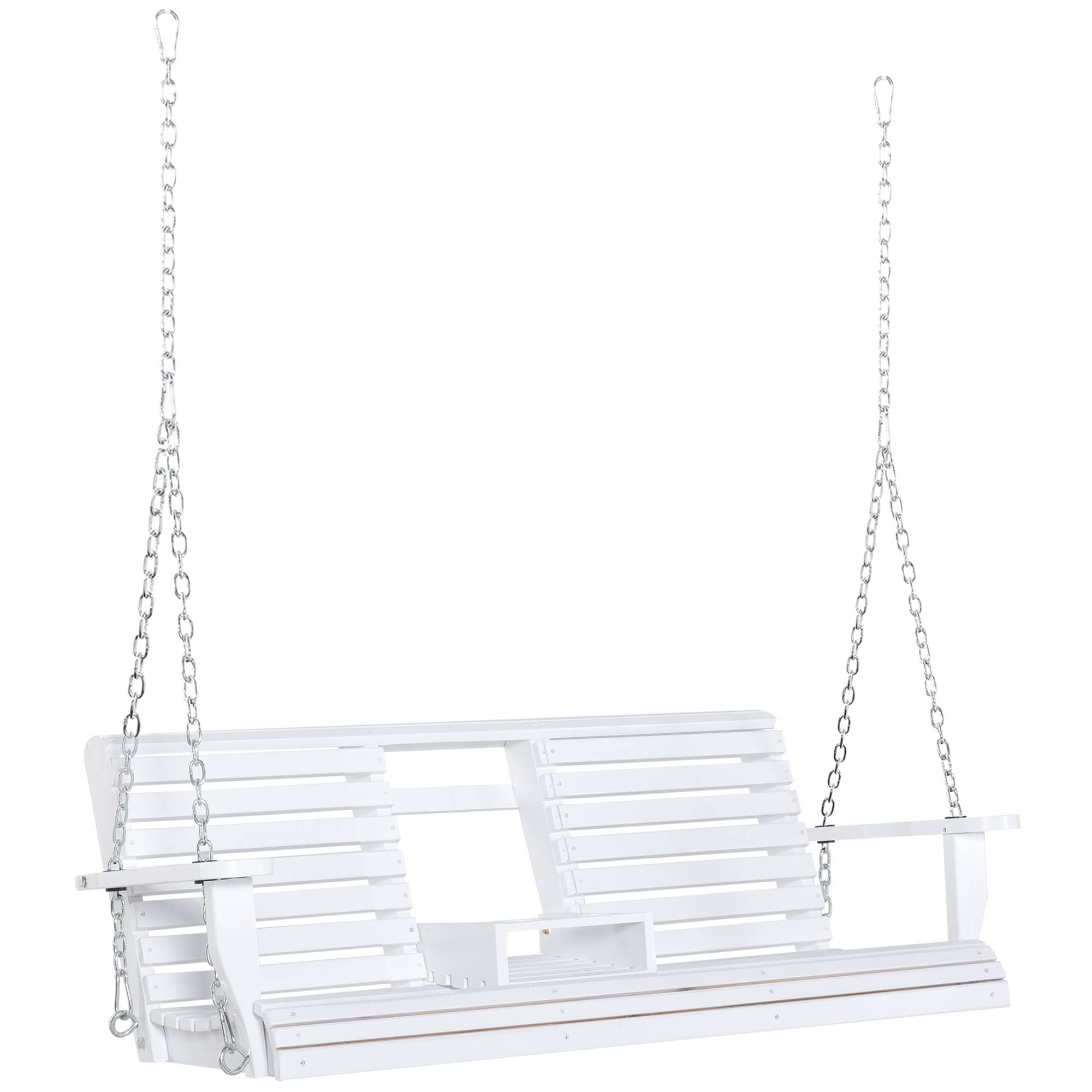 Balancelle suspendue bois massif jardin extérieur table centrale 150x75x53cm blanc - ComfortXL Outdoor Living - Image 2