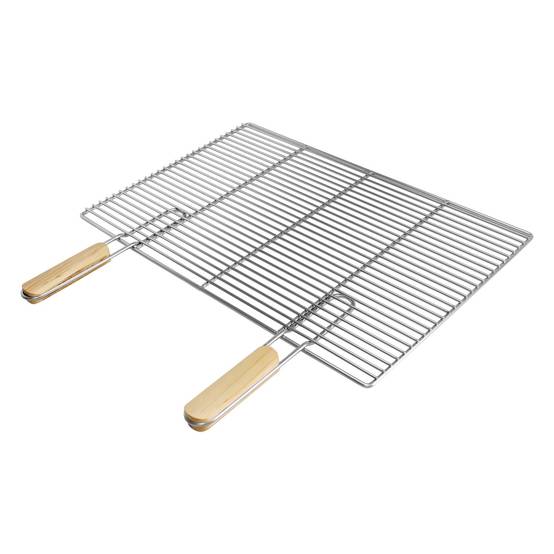 Grille barbecue inox rectangulaire 60x40 cm avec poignées amovibles robuste et antirouille adaptée aux cheminées barbecues, foyers et braseros BBQ - Image 1