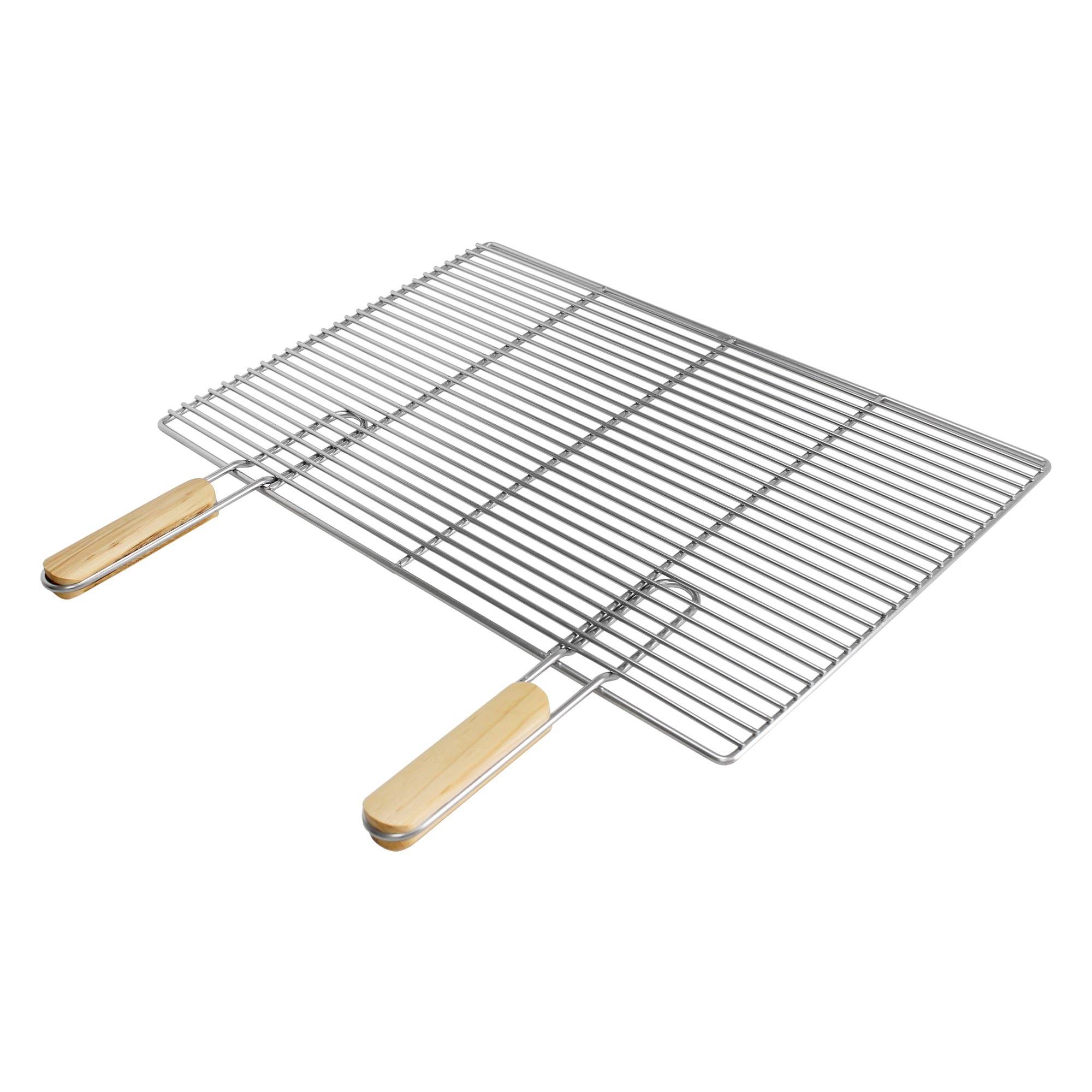 Grille barbecue inox rectangulaire 60x40 cm avec poignées amovibles robuste et antirouille adaptée aux cheminées barbecues, foyers et braseros BBQ - Image 1
