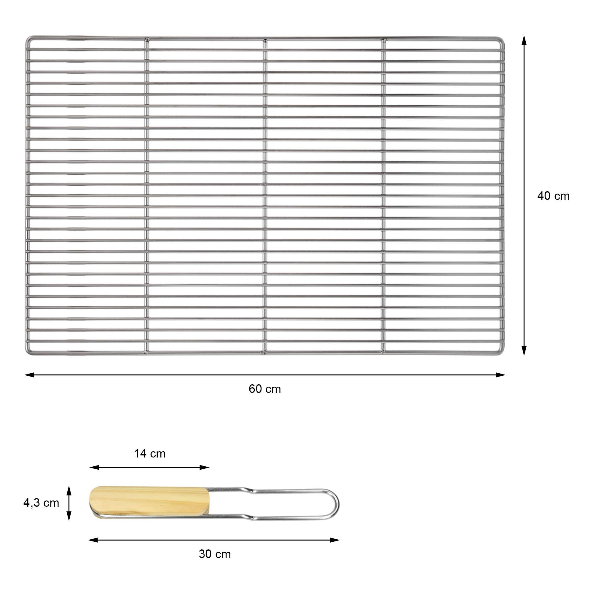 Grille barbecue inox rectangulaire 60x40 cm avec poignées amovibles robuste et antirouille adaptée aux cheminées barbecues, foyers et braseros BBQ - Image 7