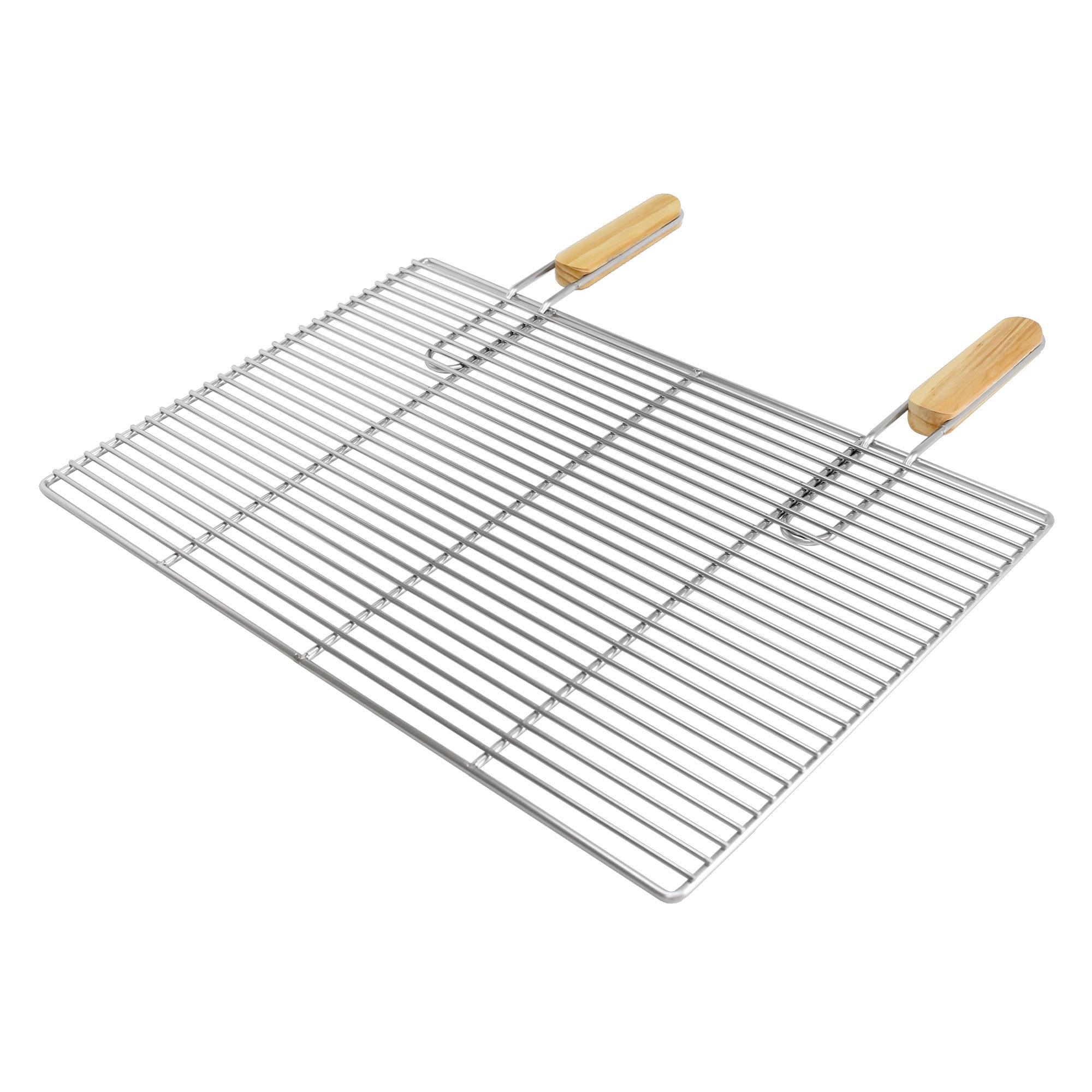 Grille barbecue inox rectangulaire 60x40 cm avec poignées amovibles robuste et antirouille adaptée aux cheminées barbecues, foyers et braseros BBQ - Image 2