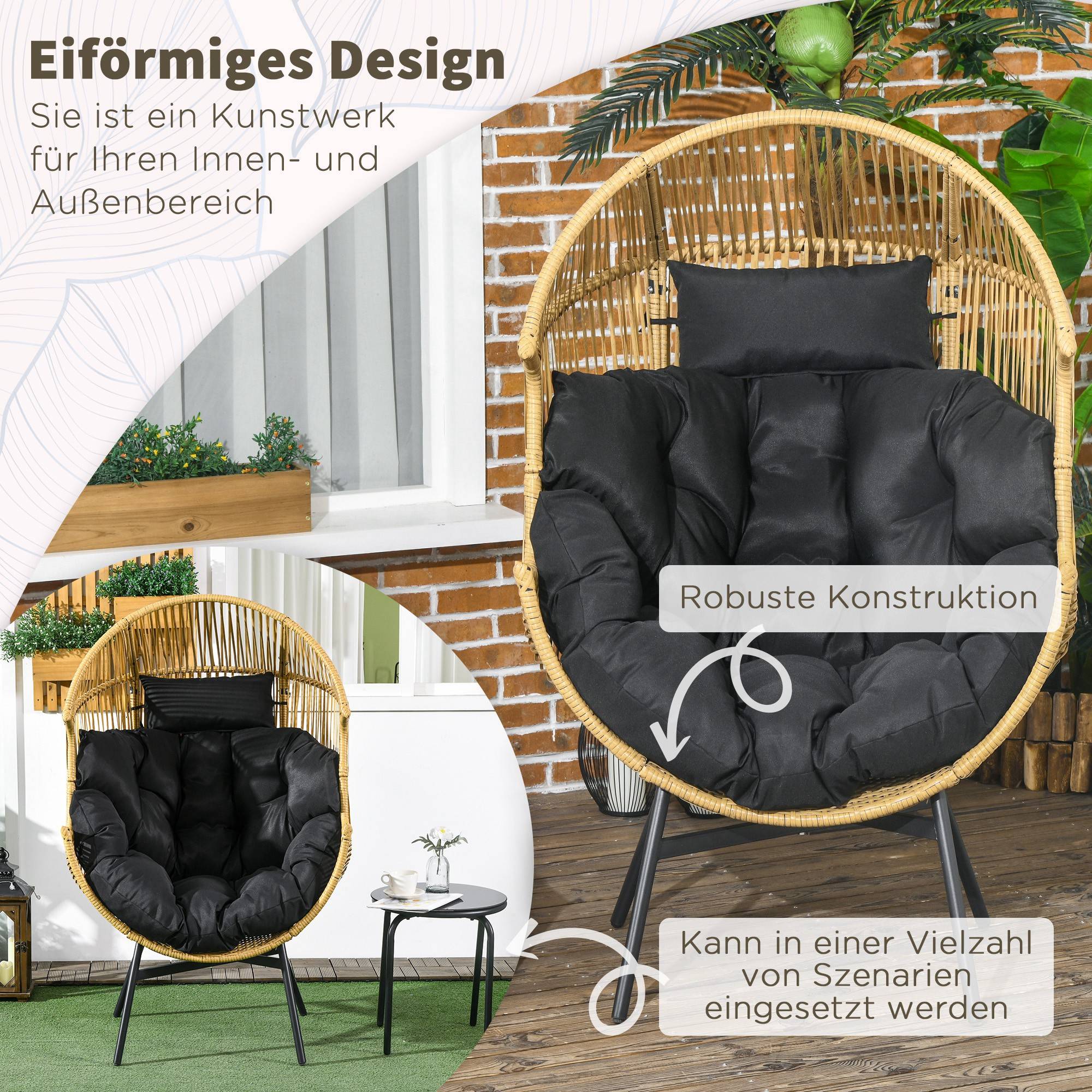 Fauteuil de jardin résine tressée naturel et noir 89 x 75 x 143 cm - PANGIVO - Image 9