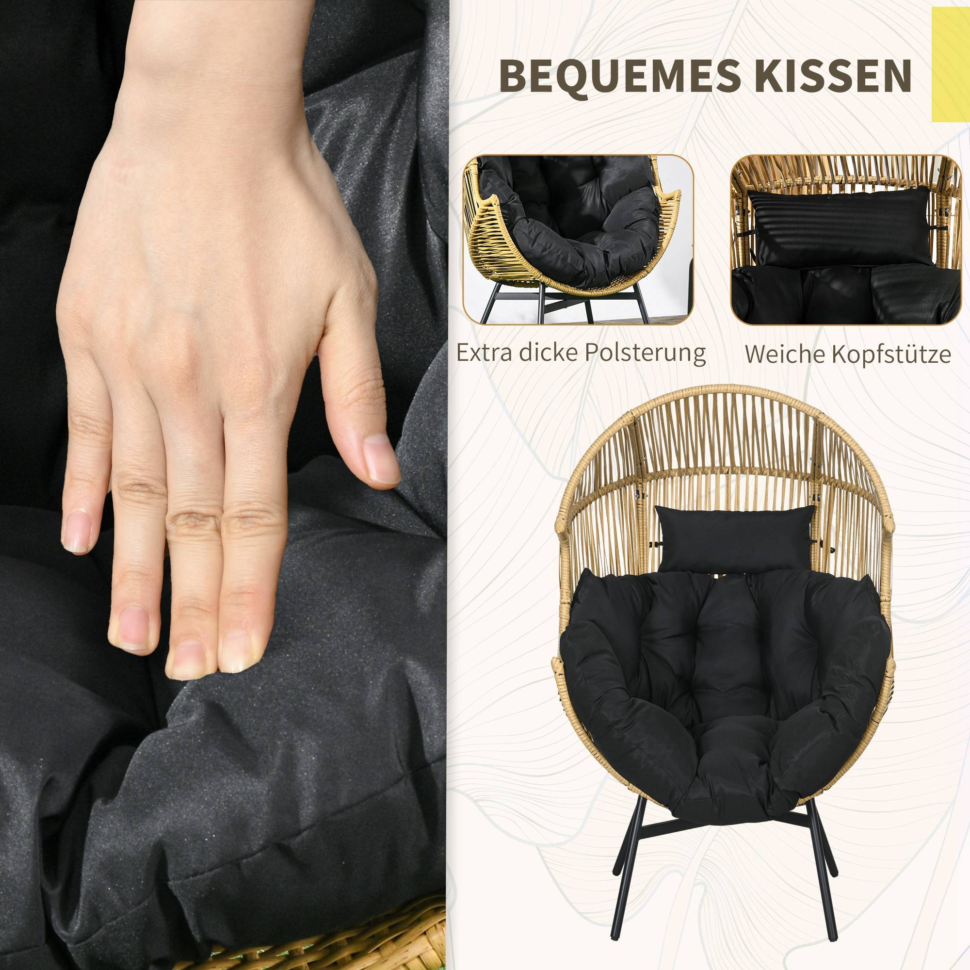 Fauteuil de jardin résine tressée naturel et noir 89 x 75 x 143 cm - PANGIVO - Image 7