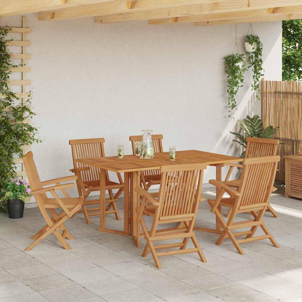 Ensemble de jardin 7 pièces teck massif marron 150 x 90 x 75 cm - PANGIVO