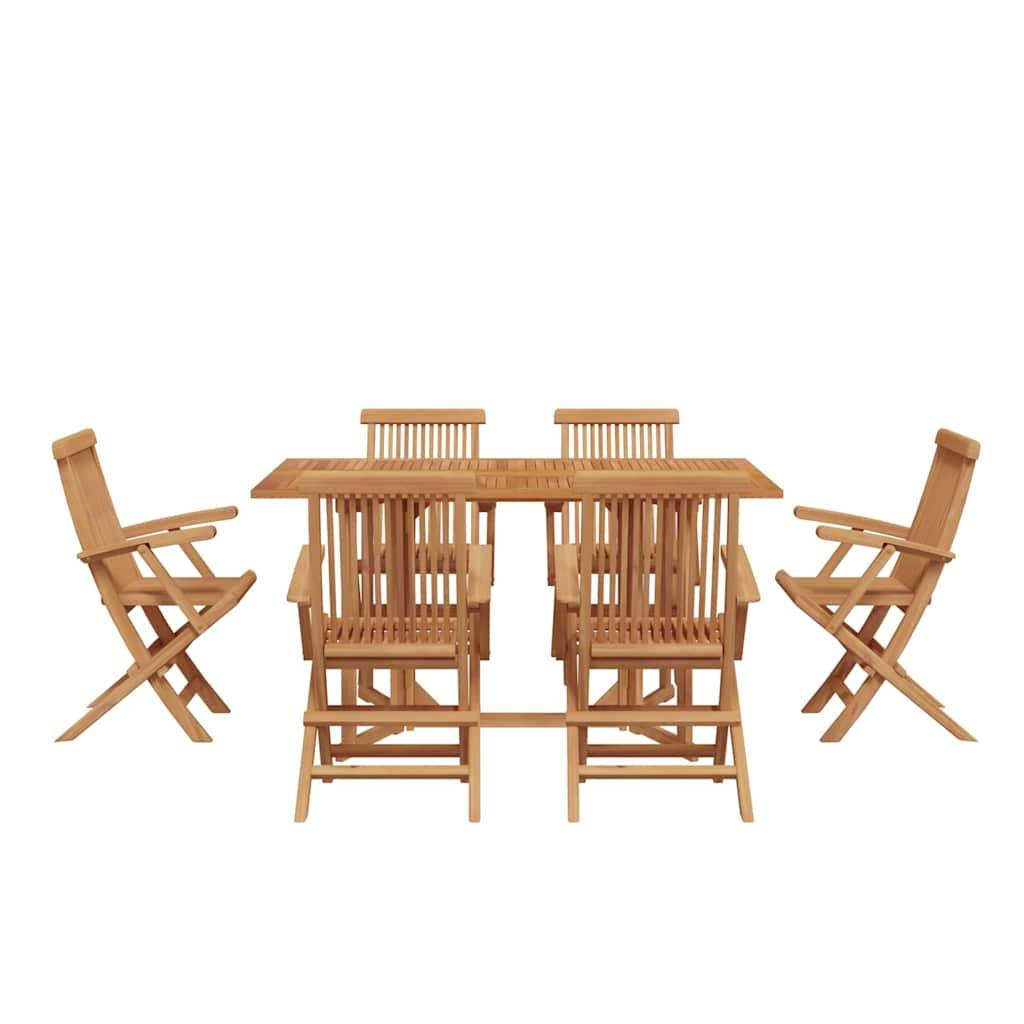 Ensemble de jardin 7 pièces teck massif marron 150 x 90 x 75 cm - PANGIVO - Image 7