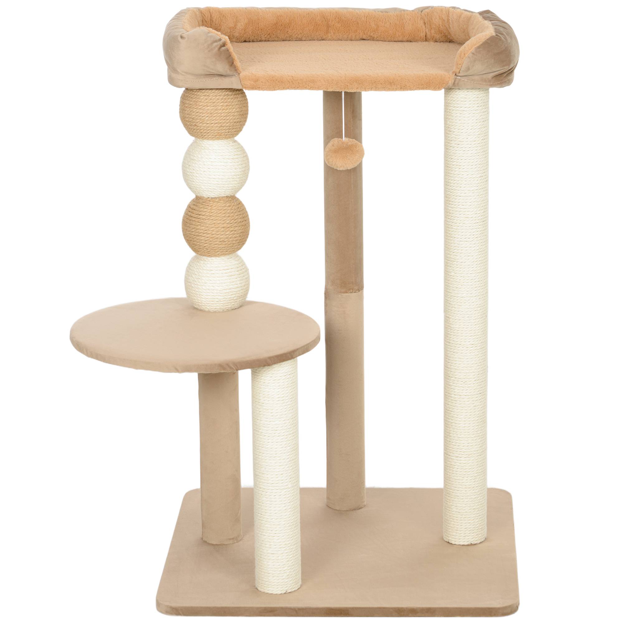 Arbre à chat bois peluche pour grand chat plateformes de repos 86cm marron - ComfortXL Outdoor Living - Image 2