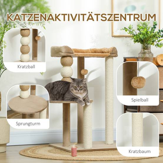Arbre à chat bois peluche pour grand chat plateformes de repos 86cm marron - ComfortXL Outdoor Living - Image 7