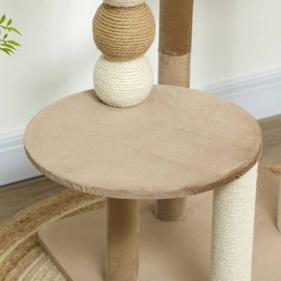 Arbre à chat bois peluche pour grand chat plateformes de repos 86cm marron - ComfortXL Outdoor Living - Image 9