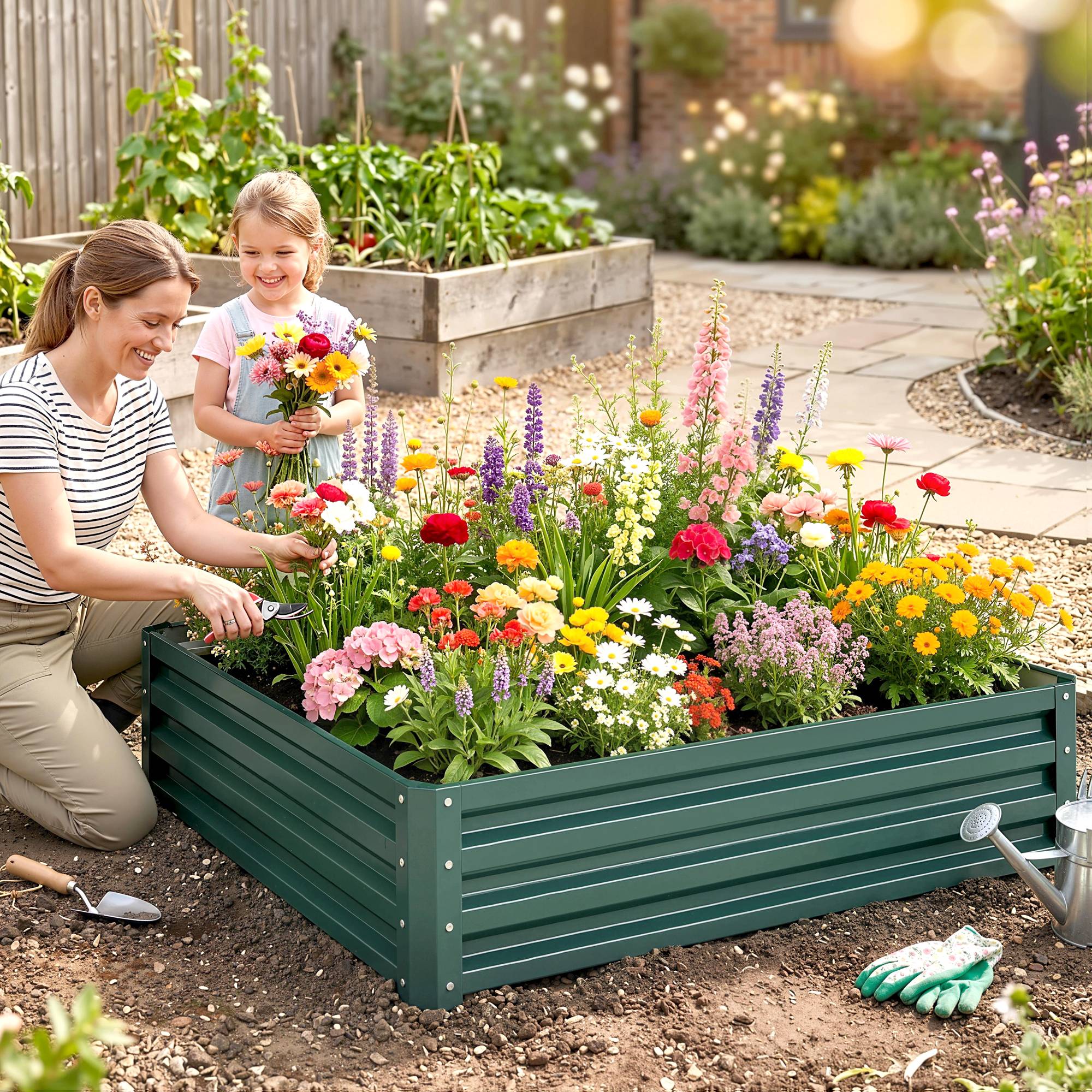 PANGIVO - Carré potager acier galvanisé vert foncé 120 x 120 x 30 cm - PANGIVO - Image 3