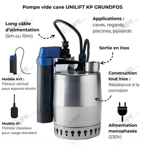 Pompe de relevage 500w avec flotteur vertical coulissant UNILIFT KP 250 AV1 Grundfos - Image 2