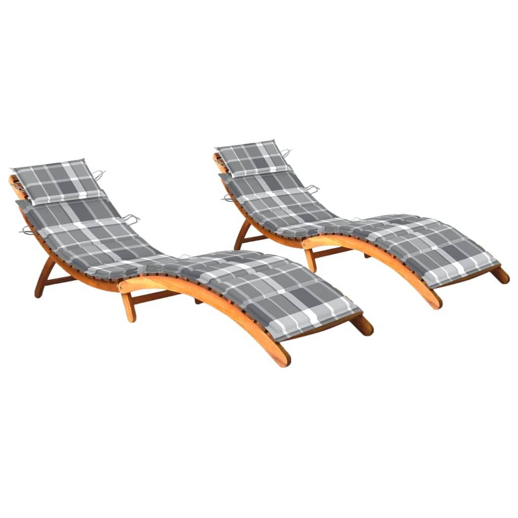 Helloshop26 - Lot de 2 transats chaise longue bain de soleil lit de jardin terrasse meuble d'extérieur avec coussins bois d'acacia solide - Imagen 1