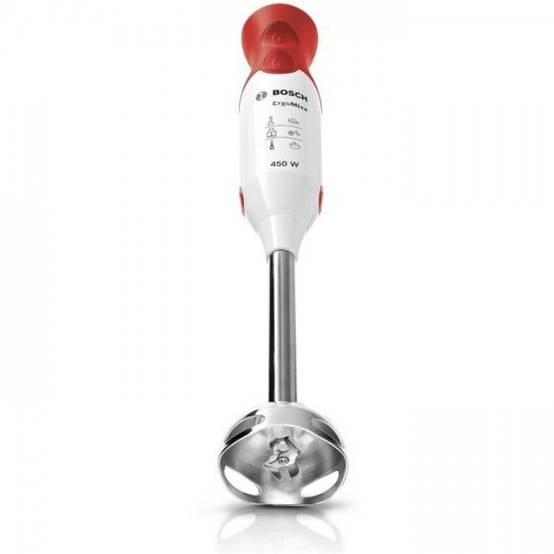 Bosch - Mixeur Electrique plongeant BOSCH ErgoMixx MSM64110 - 450W - Pied inox - 4 lames aiguisées - 2 vitesses - Bol gradué 600ml - blanc/rouge - Image 3