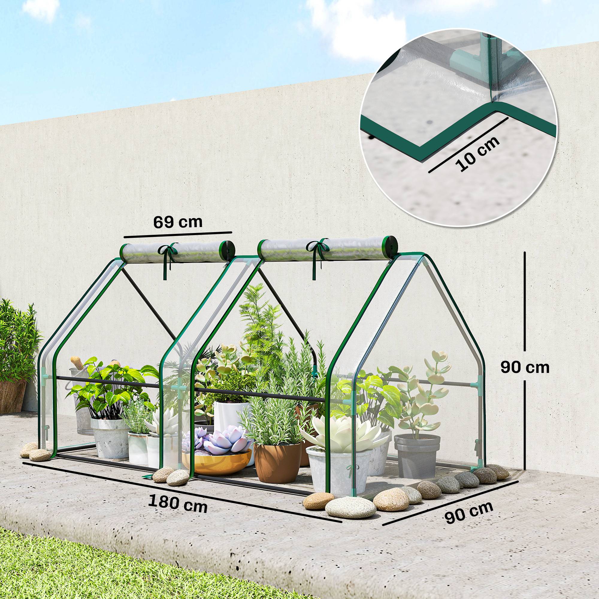 Serre portable acier PVC pour semis potager portes enroulables 180x90x90cm transparent - ComfortXL Outdoor Living - Image 5