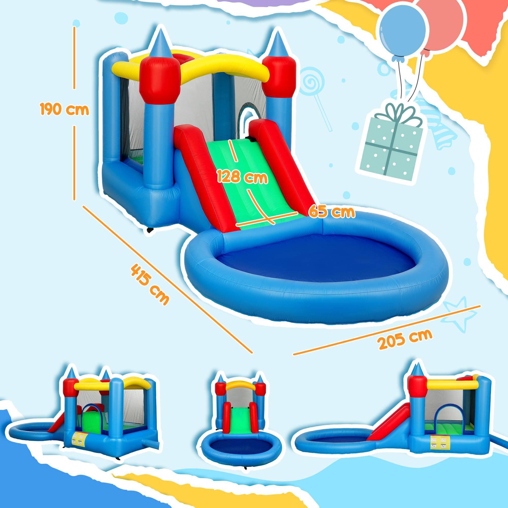 Château gonflable 4 en 1 avec toboggan, panier de basket, piscine à balles, souffleur 370W, 415 x 205 x 190 cm - Image 5