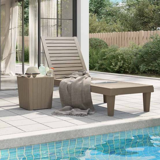 Bain de soleil imitation bois Polypropylène pour extérieur Dossier réglable Brun - ComfortXL Outdoor Living - Image 1