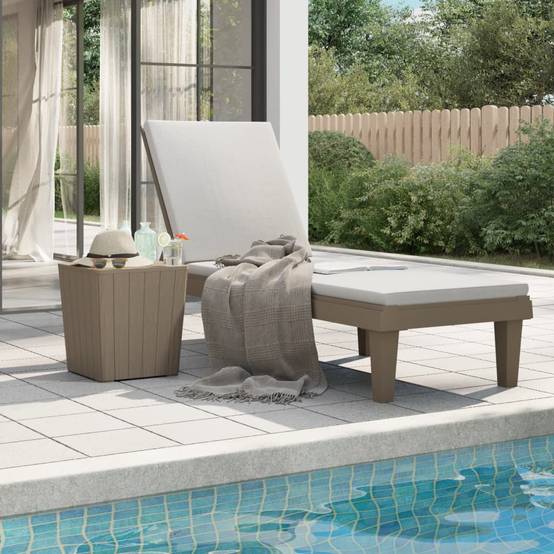 Bain de soleil imitation bois Polypropylène pour extérieur Dossier réglable Brun - ComfortXL Outdoor Living - Image 3