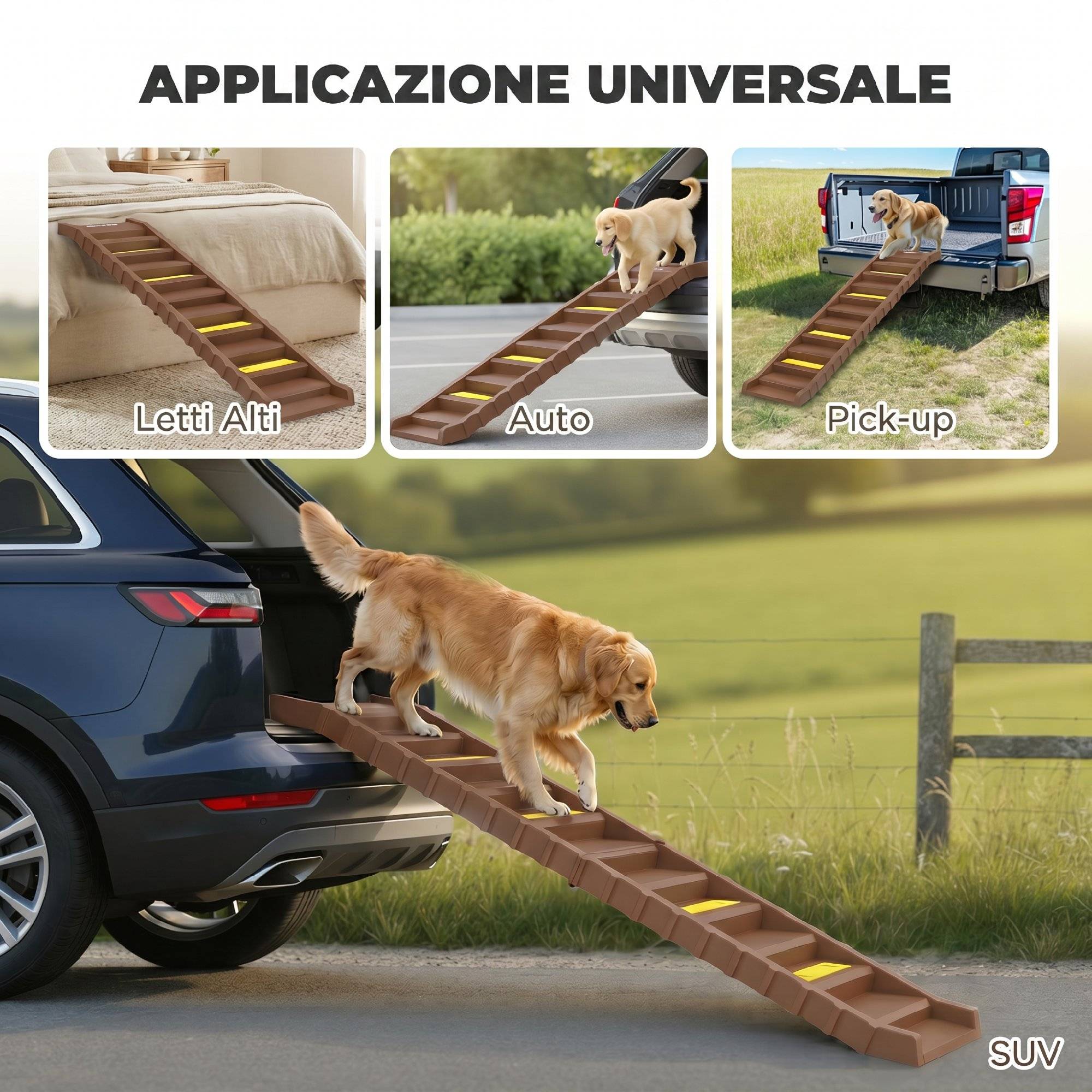 ComfortXL - Rampe pliable pour chien en PP et TPR marron 154 x 40 cm pour voiture et lit haut 10 marches antidérapantes - Image 7