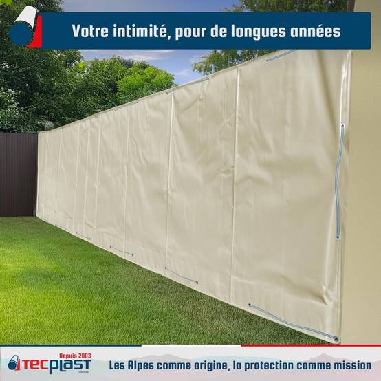 Bâche Brise Vue Blanc Crème 2x8 m LP506BV - Garantie 5 ans - Brise vent occultant en PVC - Pare vue jardin TECPLAST - Image 2