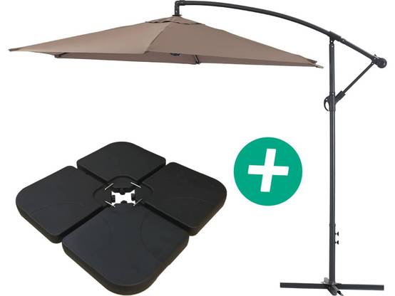 Parasol Jardin Déporté Alu "ilios" - Rond - ø 3 M - Taupe - Dalles Incluses -habitat Et Jardin - Image 1