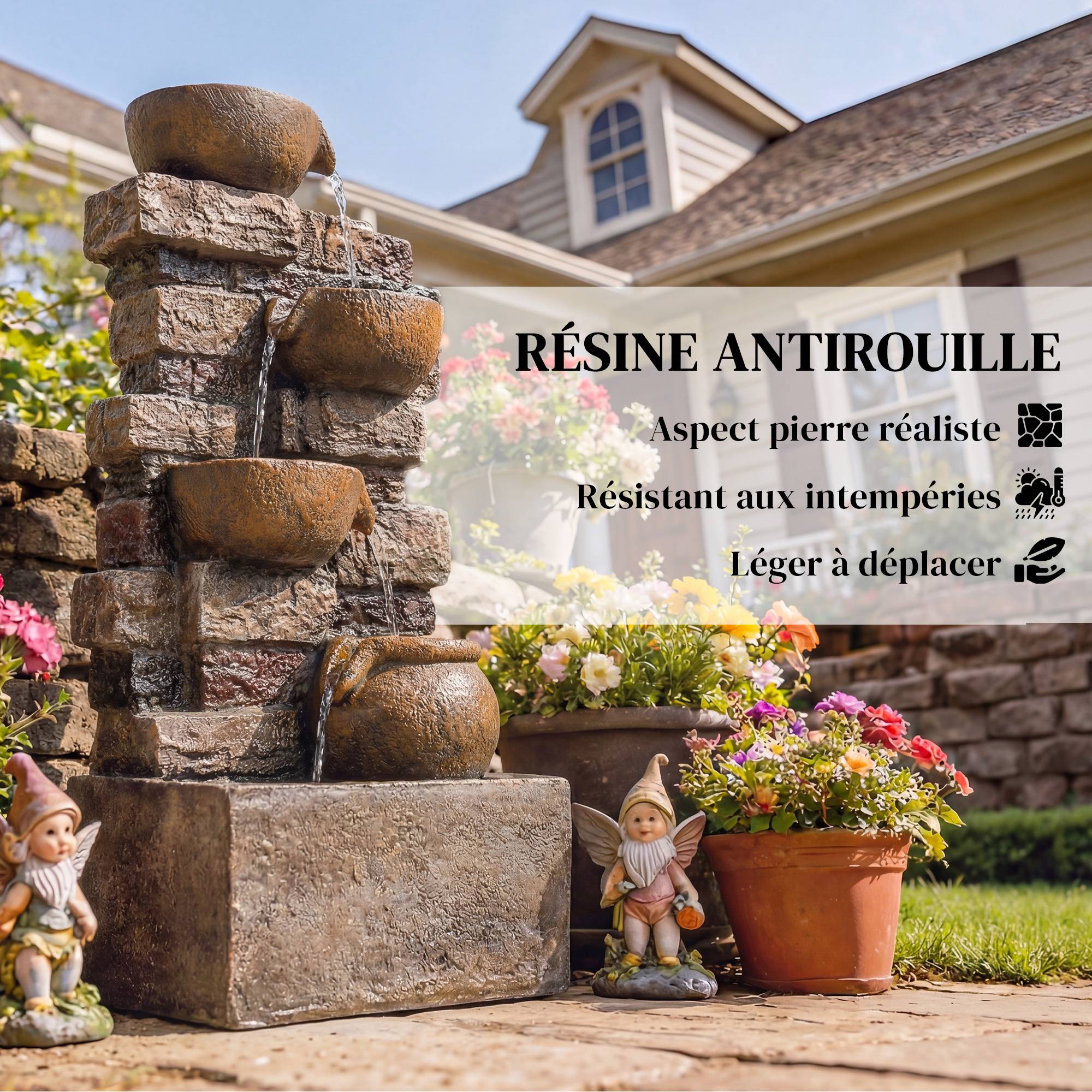 Fontaine de jardin résine marron 31 x 25.5 x 72 cm - PANGIVO - Image 9