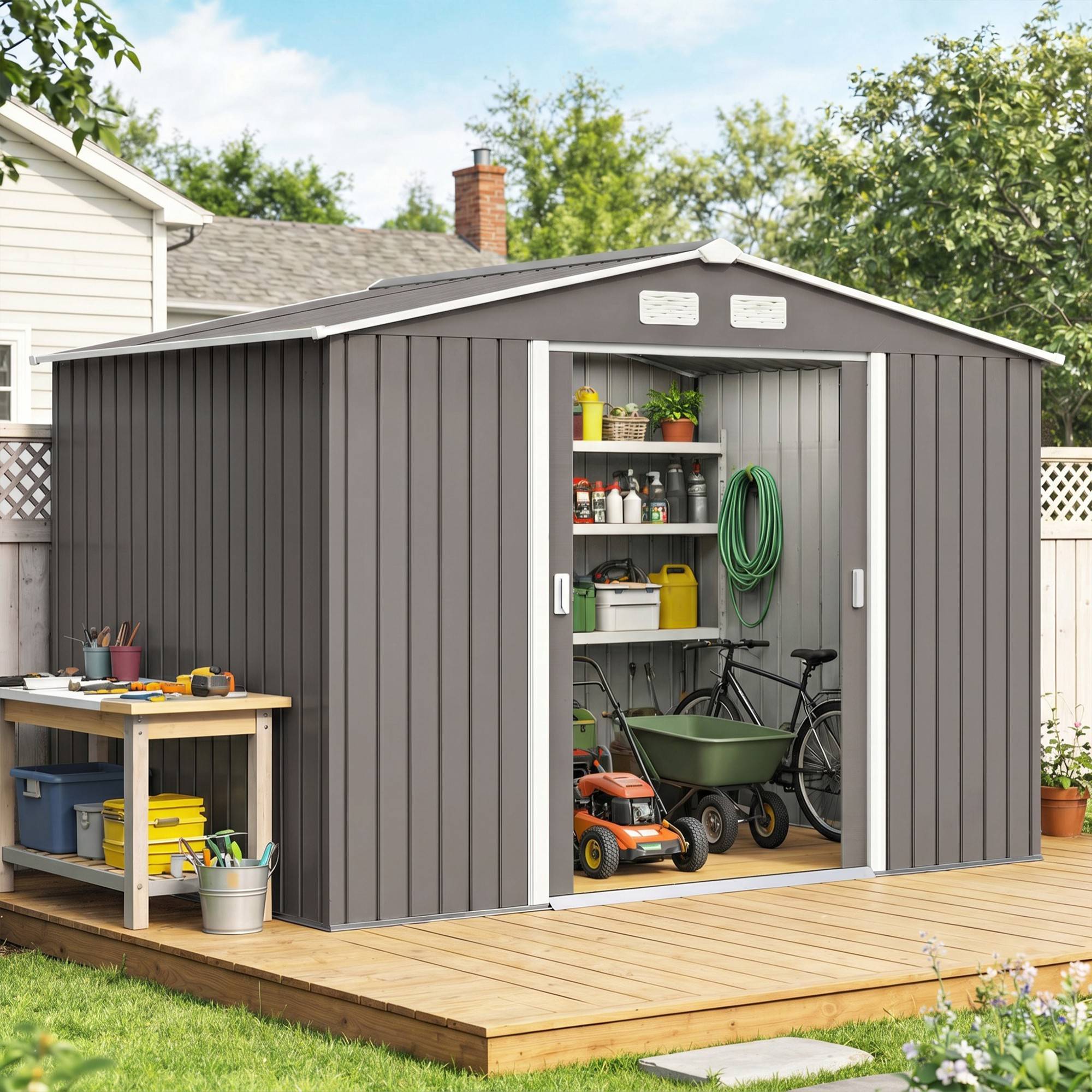Abri de jardin avec portes coulissantes, 2,77 x 1,95 x 1,92 cm, métal, gris - Image 4