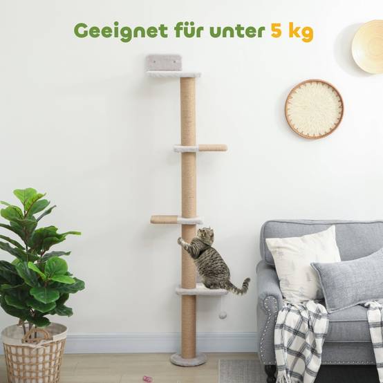 Arbre à chat à 5 niveaux, jouet, poteaux en sisal, tissu peluche, gris clair - Image 7