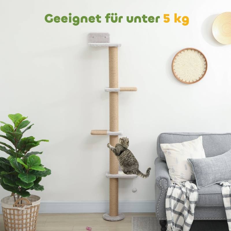 Arbre à chat à 5 niveaux, jouet, poteaux en sisal, tissu peluche, gris clair - Image 7