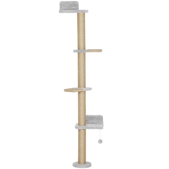Arbre à chat à 5 niveaux, jouet, poteaux en sisal, tissu peluche, gris clair - Image 1