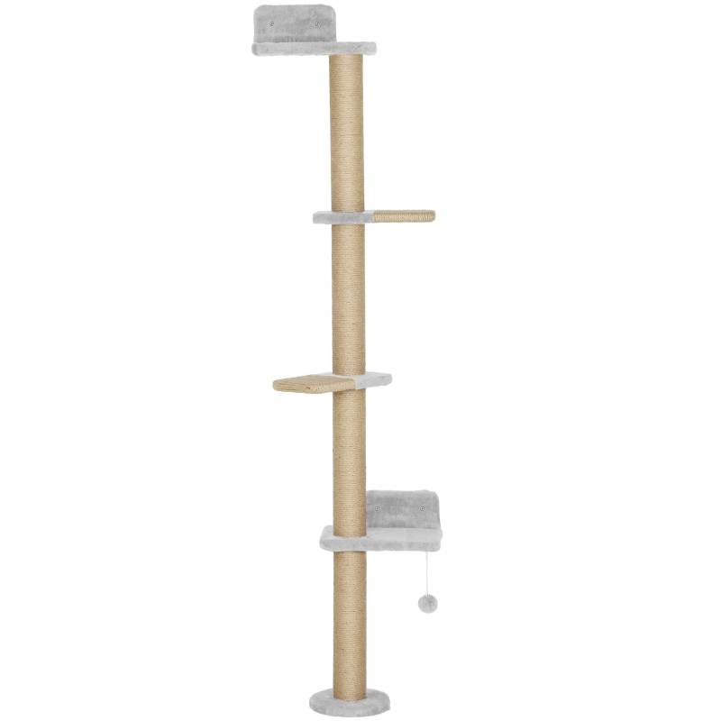 Arbre à chat à 5 niveaux, jouet, poteaux en sisal, tissu peluche, gris clair - Image 1
