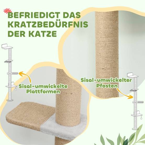 Arbre à chat à 5 niveaux, jouet, poteaux en sisal, tissu peluche, gris clair - Image 6