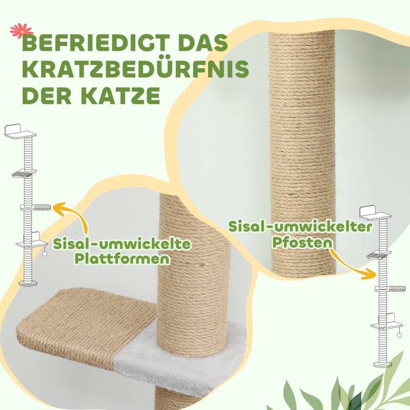 Arbre à chat à 5 niveaux, jouet, poteaux en sisal, tissu peluche, gris clair - Image 6