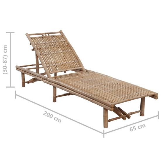 Bain de soleil - Transat - Chaise longue avec coussin Bambou - MEUBLE PRO-JU6356 - Image 6