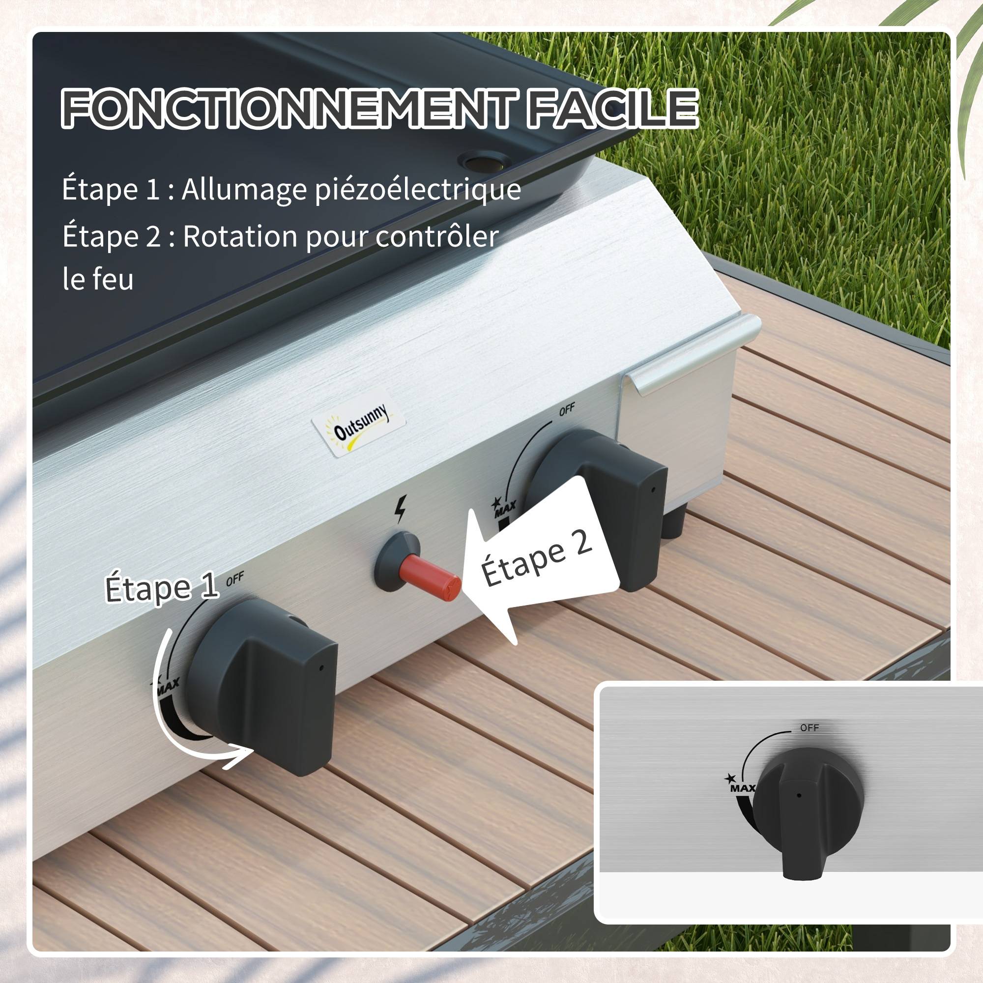 Plancha gaz en acier inox émaillé 2 brûleurs 4,8 kW antiadhésive grande surface de cuisson 40L x 34l cm, transportable - Image 7