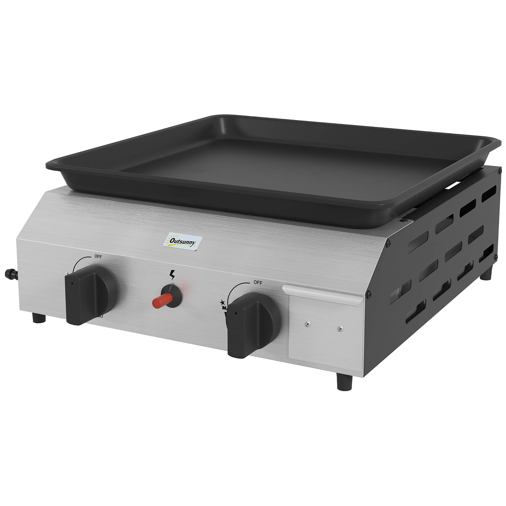 Plancha gaz en acier inox émaillé 2 brûleurs 4,8 kW antiadhésive grande surface de cuisson 40L x 34l cm, transportable - Image 2