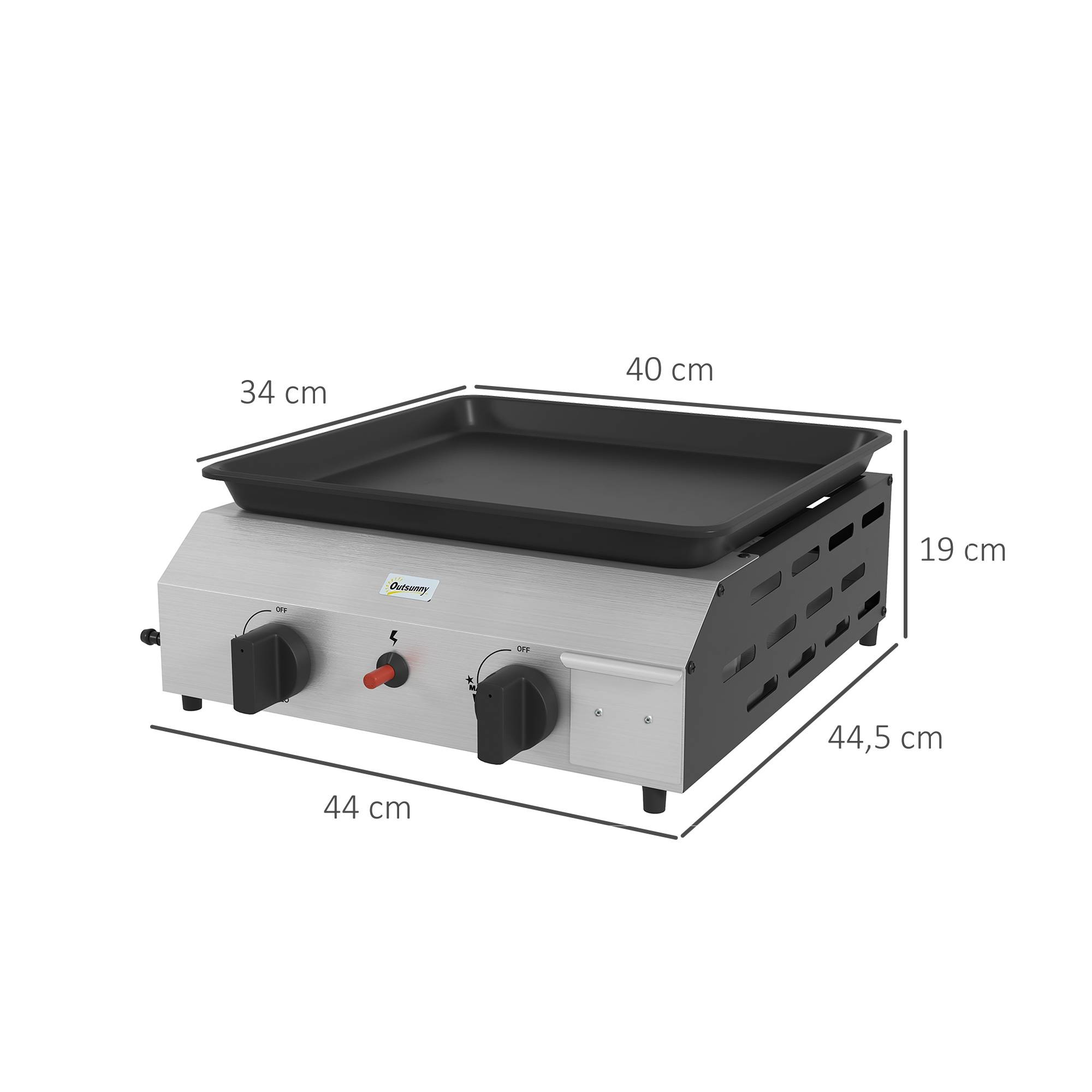 Plancha gaz en acier inox émaillé 2 brûleurs 4,8 kW antiadhésive grande surface de cuisson 40L x 34l cm, transportable - Image 5
