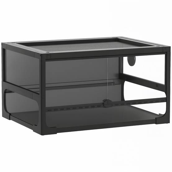 Terrarium surélevé et pliable avec couvercle et parois en verre trempé et plastique, 60x45x32 cm, noir - Image 2