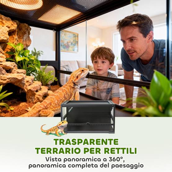 Terrarium surélevé et pliable avec couvercle et parois en verre trempé et plastique, 60x45x32 cm, noir - Image 10