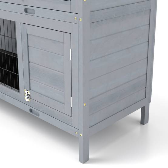 Cage lapins bois 2 étages, toit bitume, bac, portes petits animaux, 136,4 x 50 x 93 cm, gris - Image 10