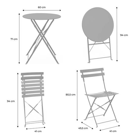 sweeek - Table de jardin bistrot pliante métal + 2 assises kaki Ø60 x 70cm. acier thermolaqué | sweeek - Image 4
