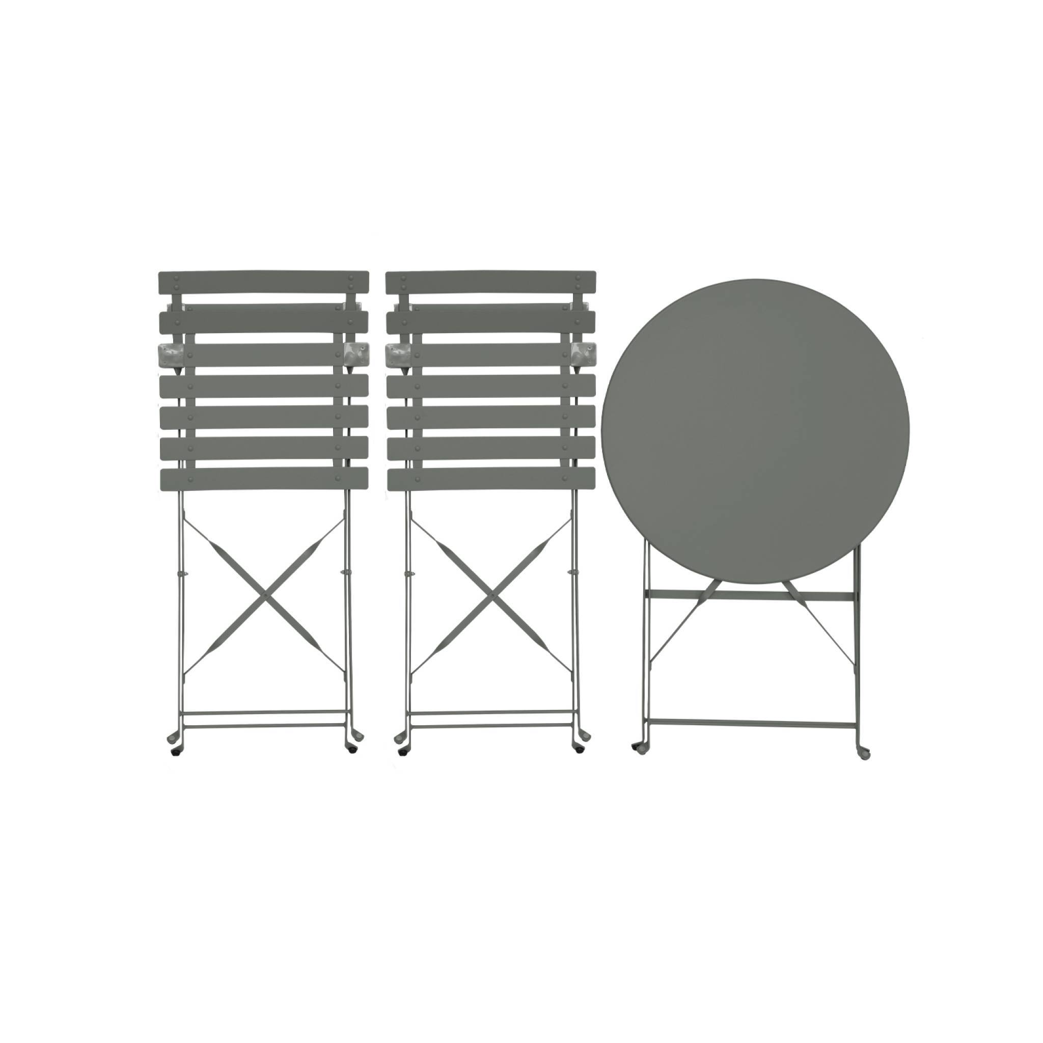 sweeek - Table de jardin bistrot pliante métal + 2 assises kaki Ø60 x 70cm. acier thermolaqué | sweeek - Image 6