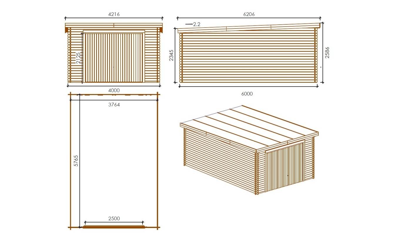 Altanka - Garage en bois - 24m2 - 4x6m - imprégné - Ep. 28mm - couleur: marron - GAR23 - Imagen 2