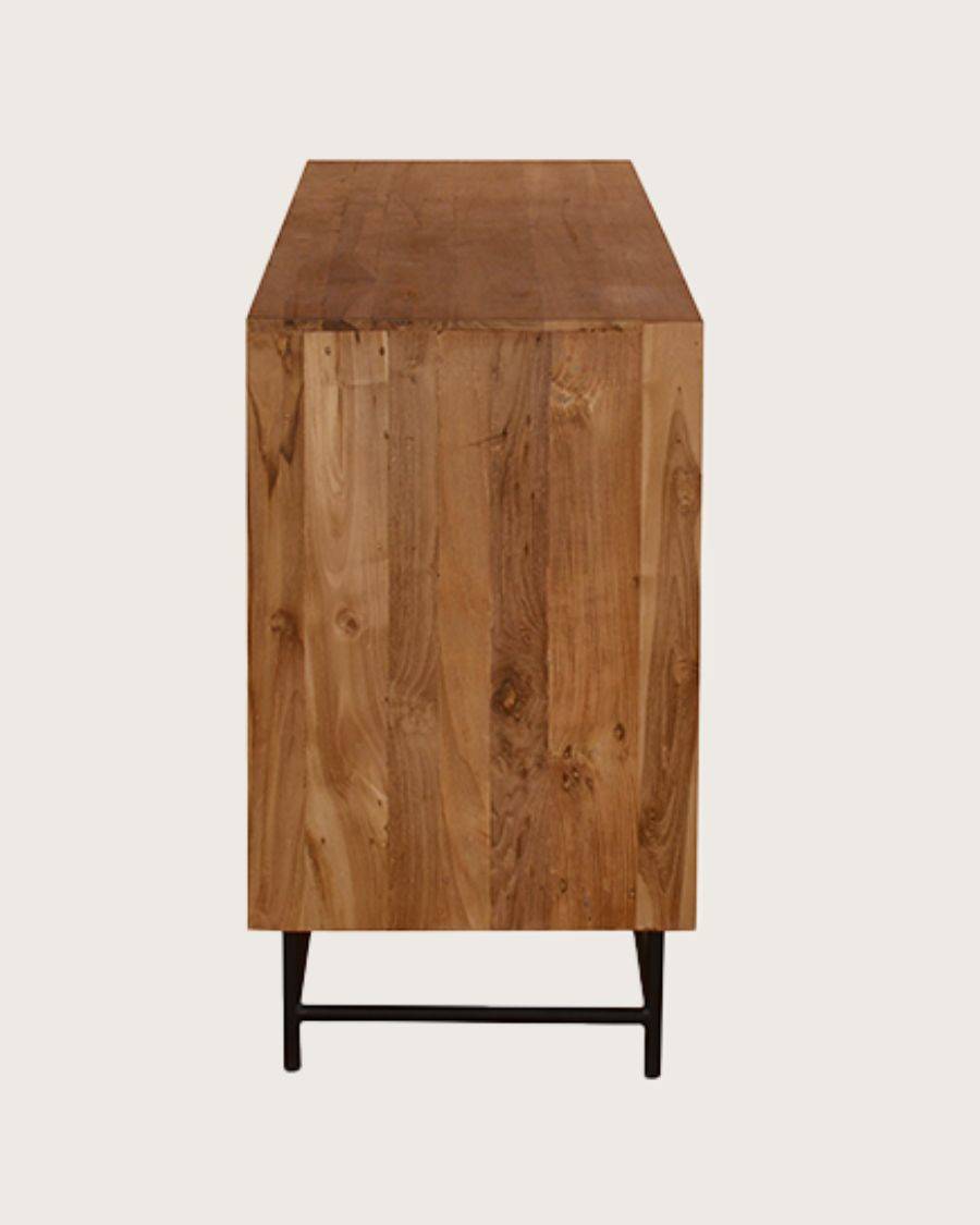 Kappa - Grand Buffet bas en teck recyclé avec motif chevron et métal 180 cm - UNIQKA - Imagen 4