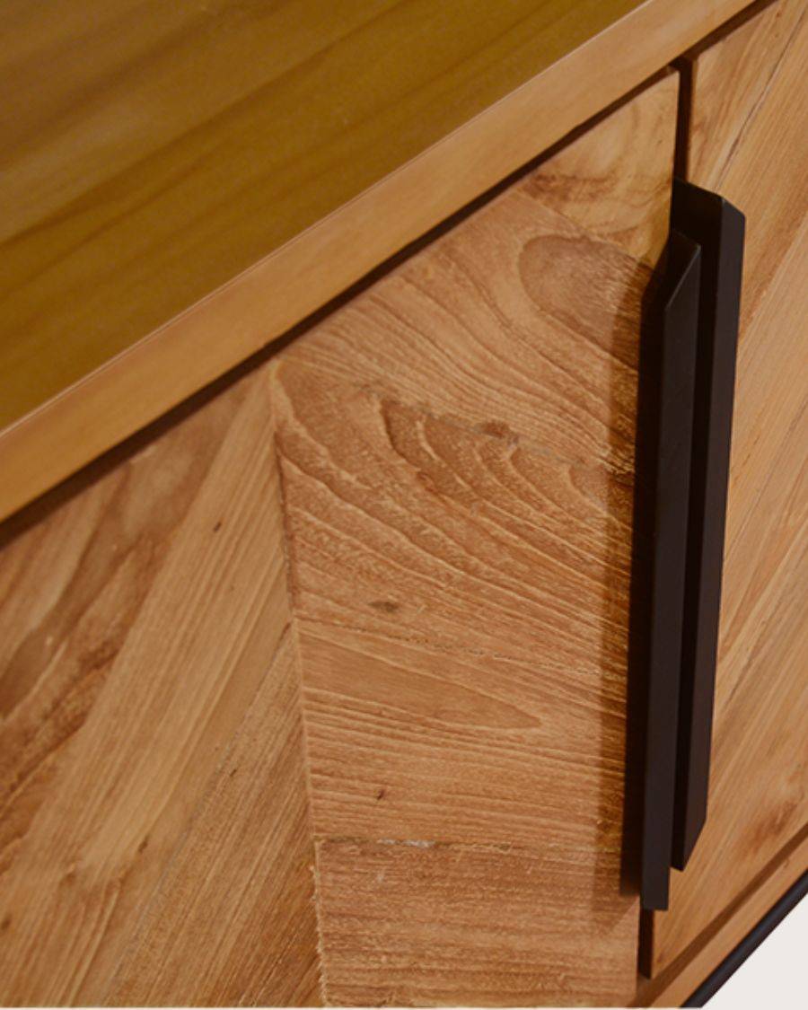 Kappa - Grand Buffet bas en teck recyclé avec motif chevron et métal 180 cm - UNIQKA - Imagen 7
