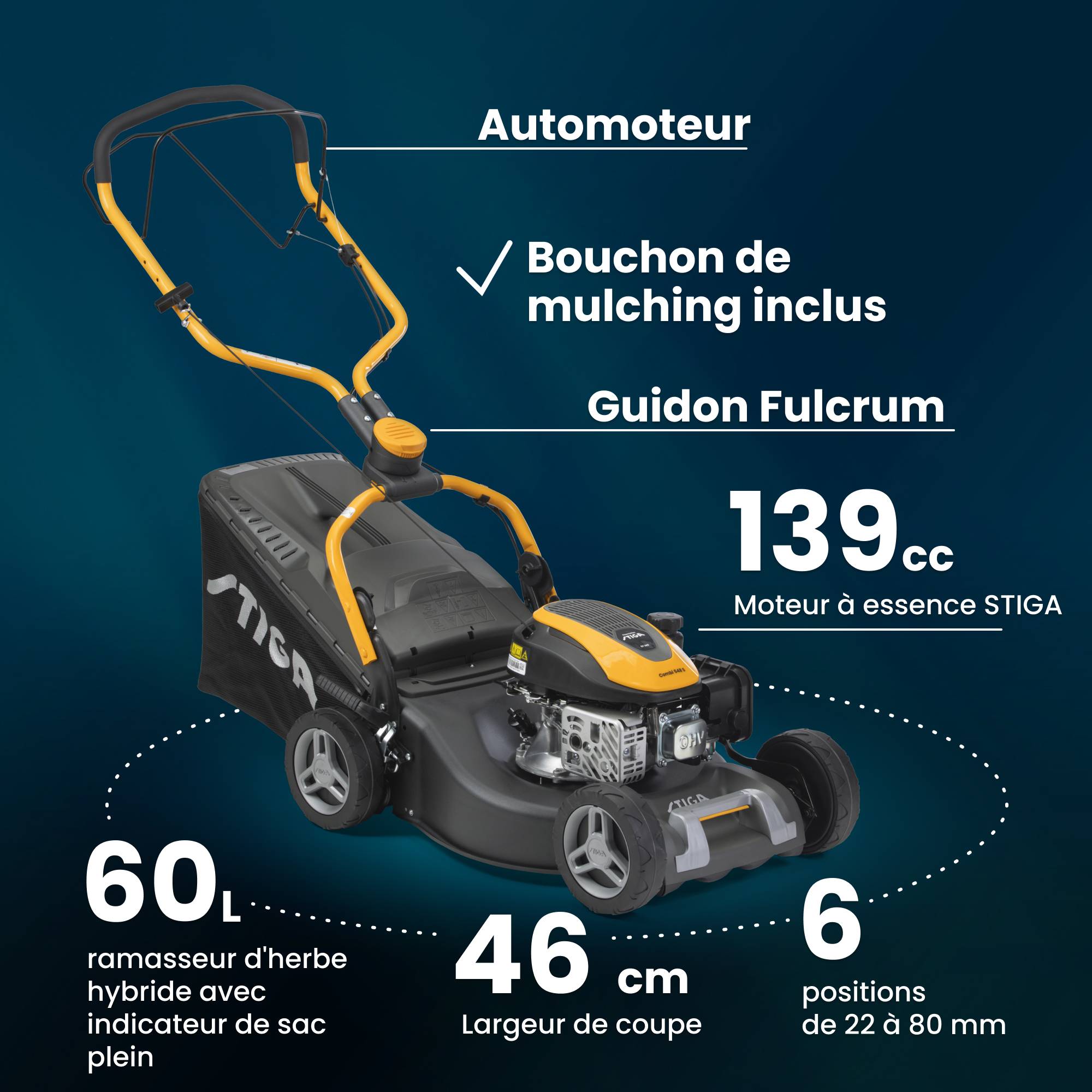 Stiga - Tondeuse Combi 548 S, moteur 139cc, largeur 46cm, bac 60L - STIGA - Image 7