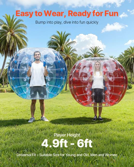 Vevor - VEVOR Bulle gonflable 1,5m 2PCs PVC pour jeux contact extérieur (adultes/adolescents), bleu et rouge. - Image 3