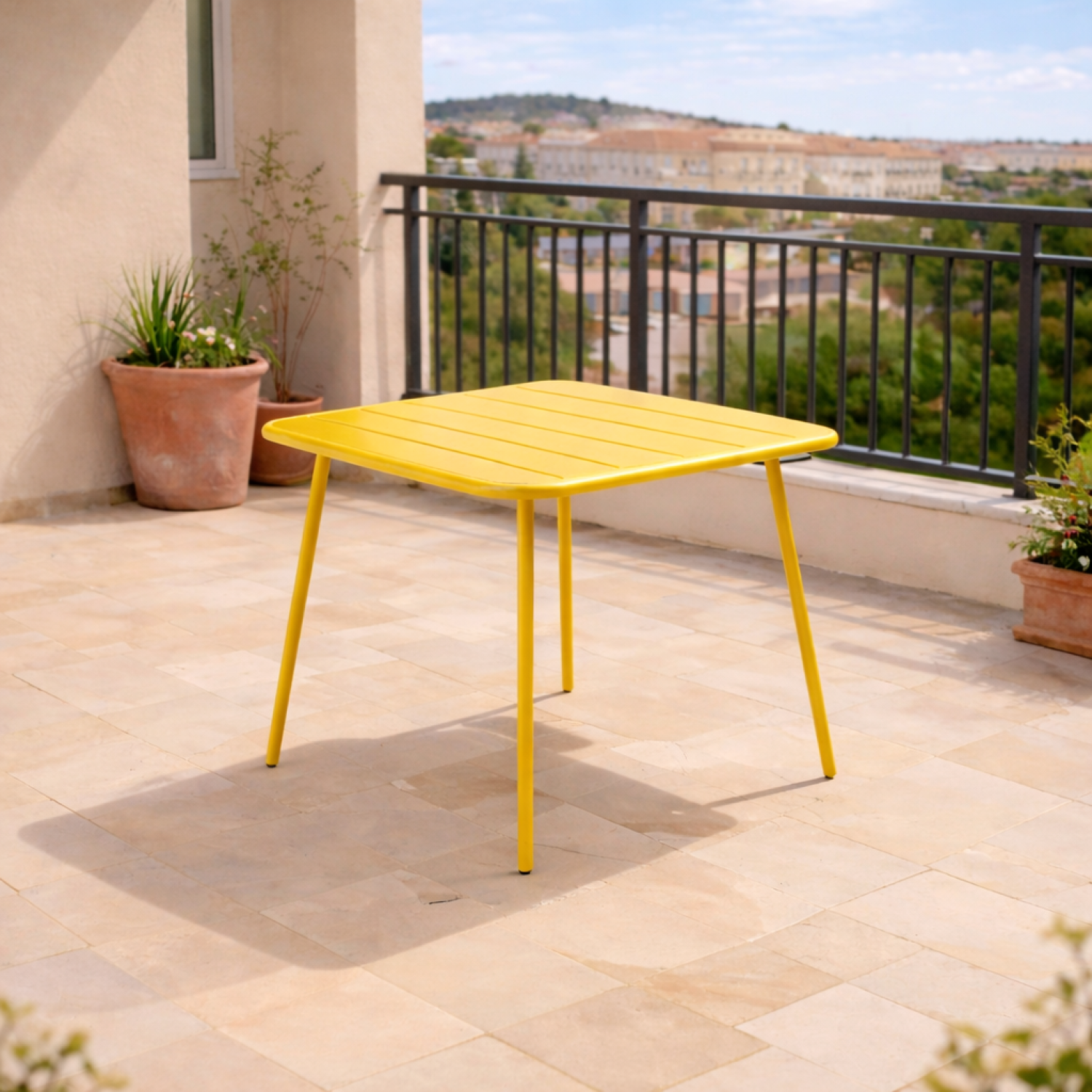 Table carrée 4 places 70x70cm jaune BERGAME - Image 4