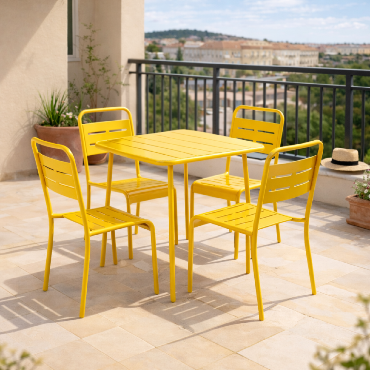Table carrée 4 places 70x70cm jaune BERGAME - Image 6