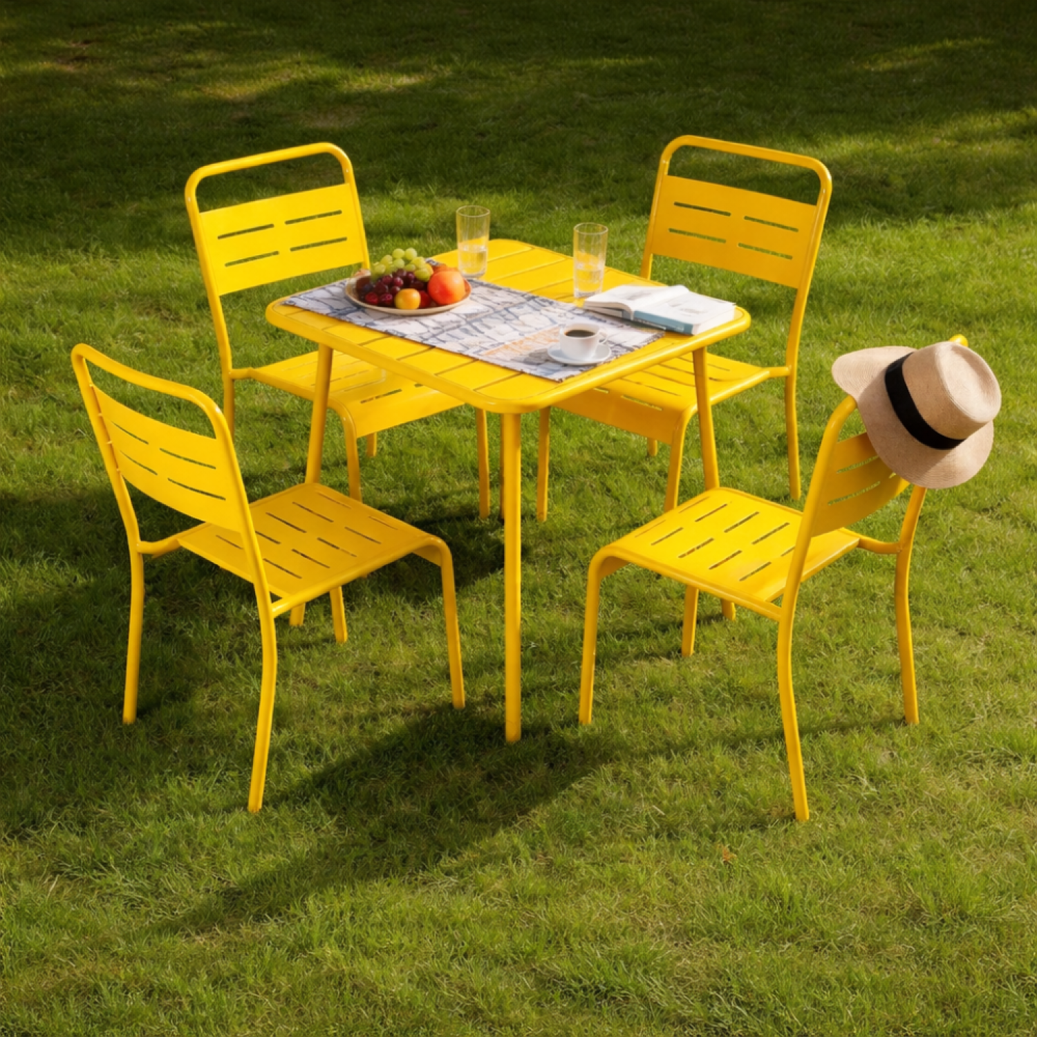 Table carrée 4 places 70x70cm jaune BERGAME - Image 5